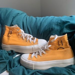 Hand Embroidered Happy/Sad Platform Converse